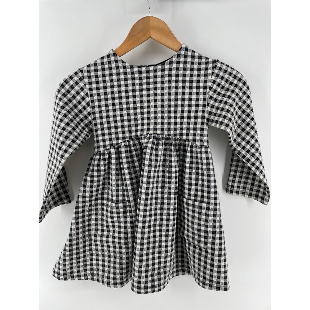 Zara Baby Collection Gingham Check Dress Girls 4/5 years Black White Cottagecore